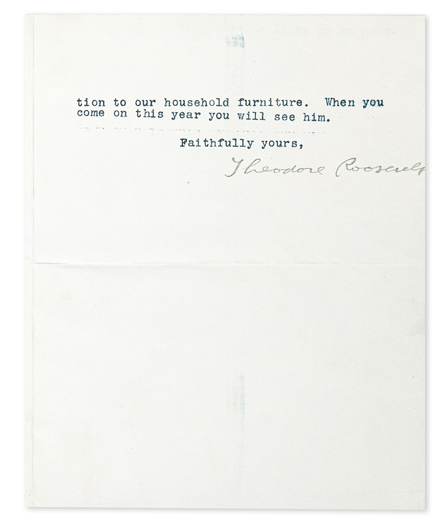 ROOSEVELT, THEODORE. Typed Letter Signed, as Assistant Secretary of the Navy, to William Sturgis Bigelow (Dear Bigelow),